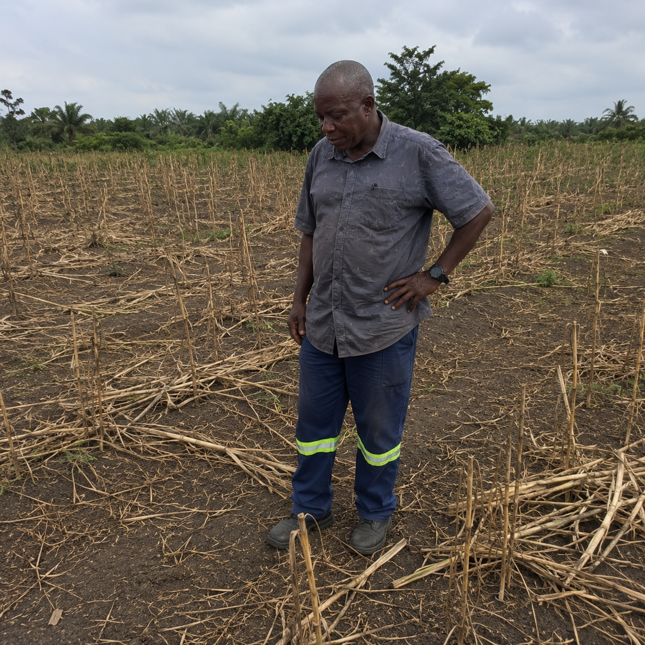 Why Now / Farming — degraded, cracked, lifeless soil washing off the field.