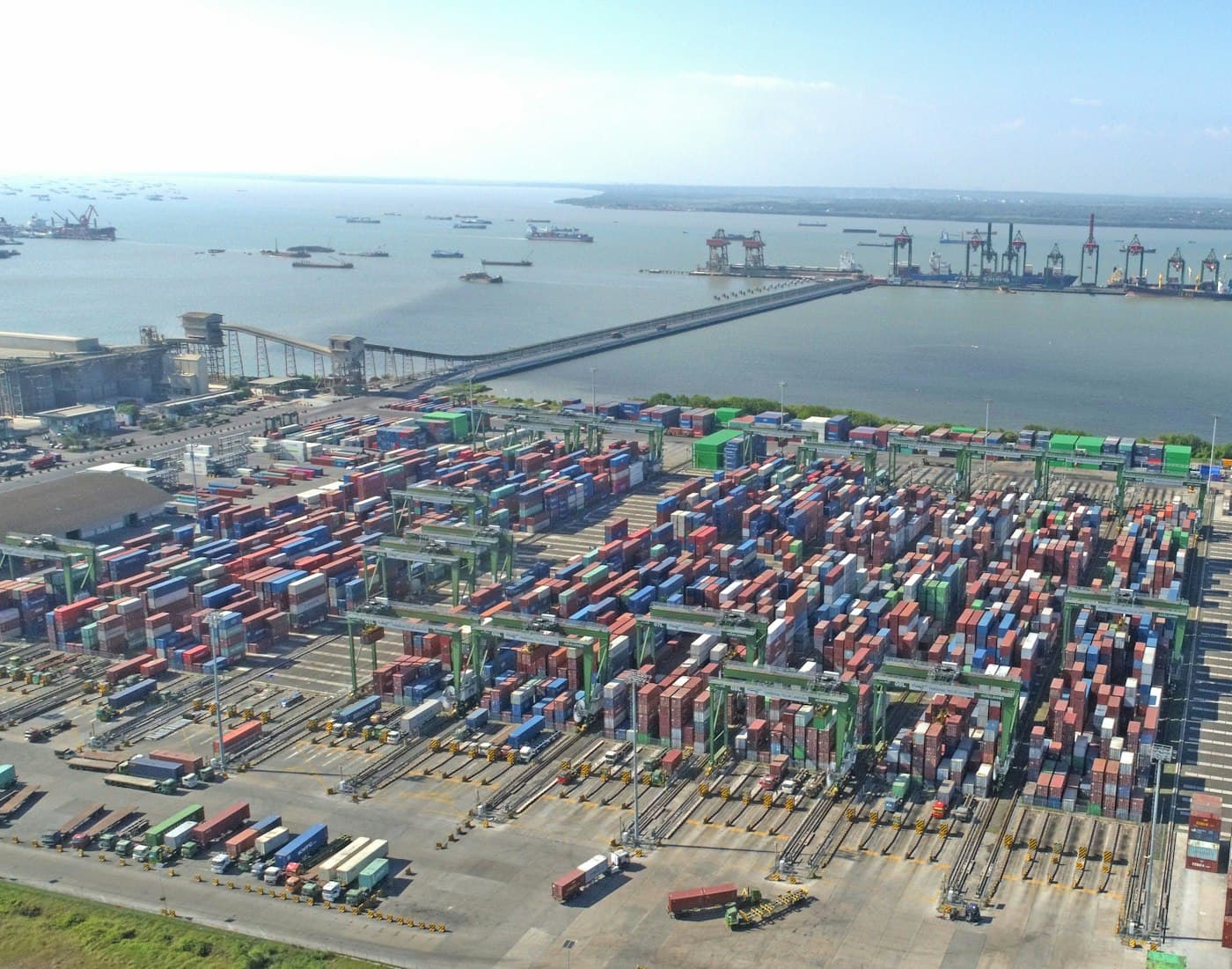 Aerial view of a container shipping terminal