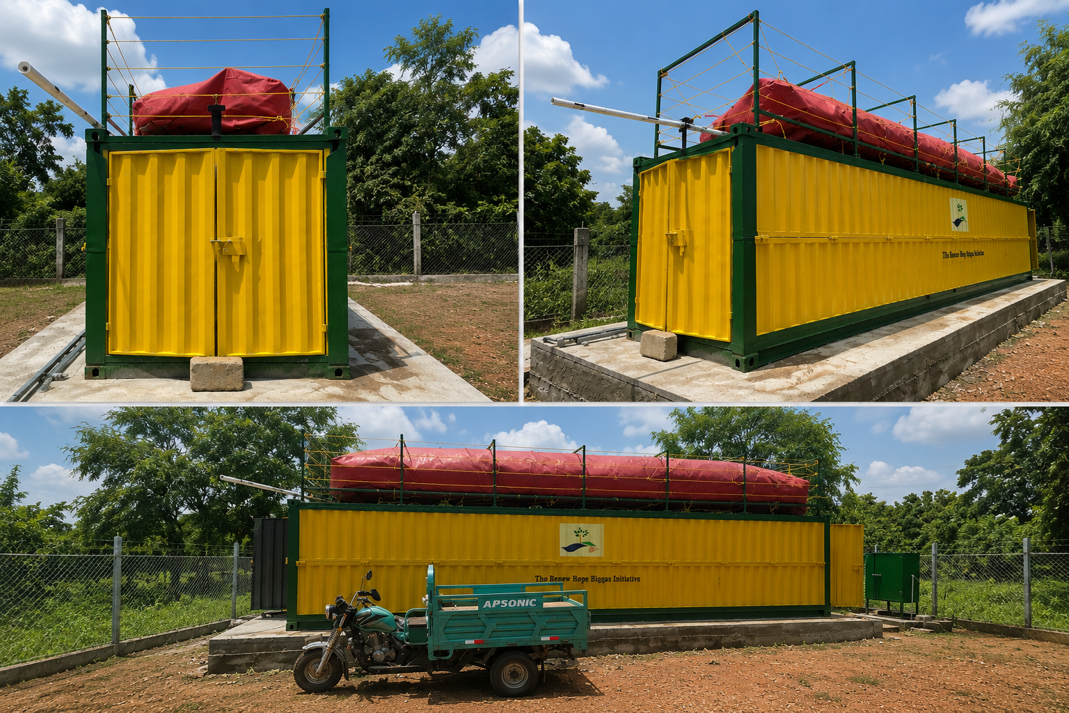 Pillar 01 — clean cooking: biogas flame replacing a wood fire.
