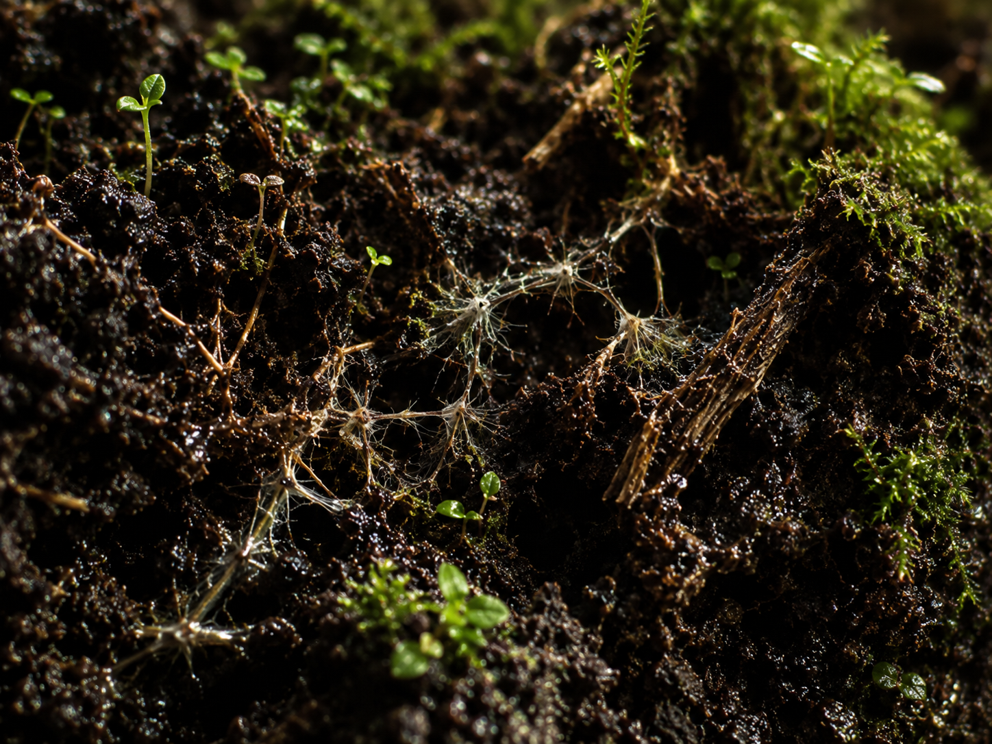 Pillar 02 — living soil: hands in earth, native microbes going back to the field.