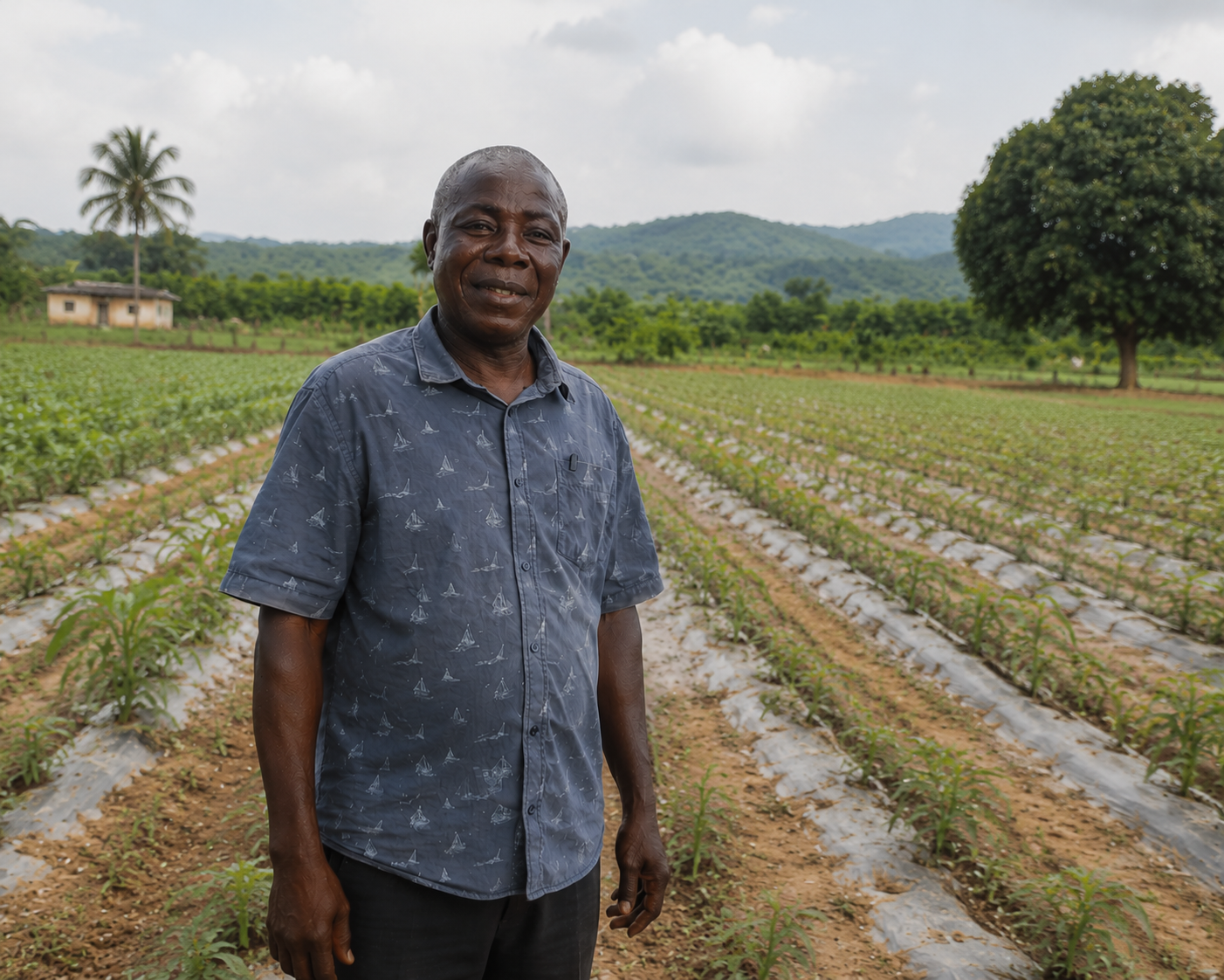 A smallholder farmer standing in his field