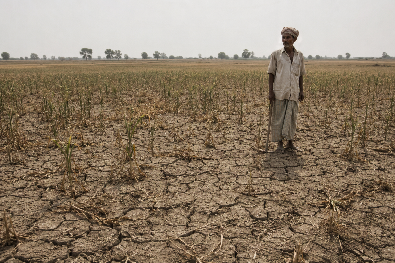 Why Now / Farming — degraded, cracked, lifeless soil washing off the field.